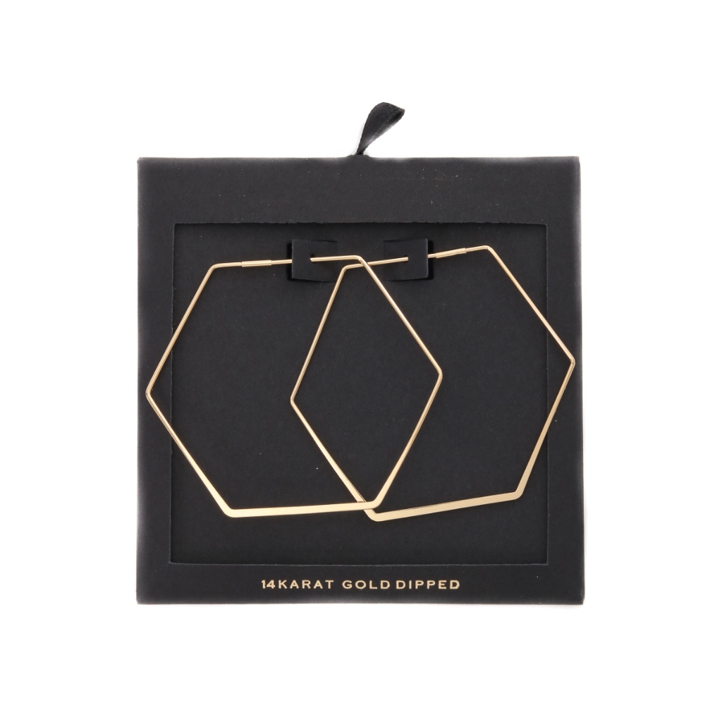 Nwt - Hexagon Hoop Gold Dip Hoop Earrings